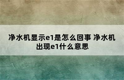 净水机显示e1是怎么回事 净水机出现e1什么意思